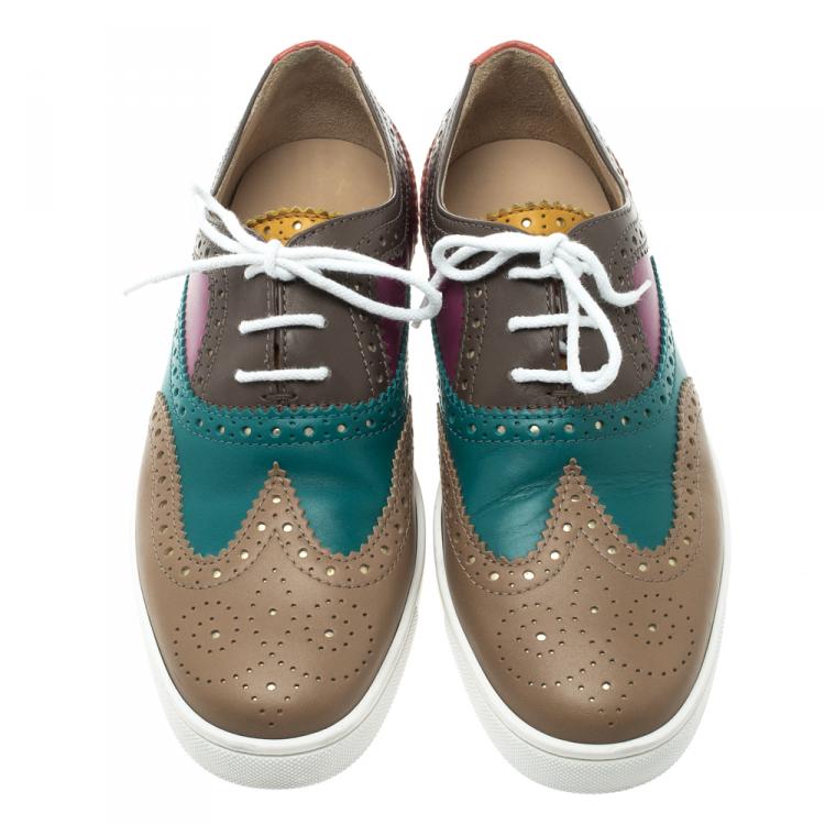 Pre Owned Christian Louboutin Multicolor Brogue Leather Golfito Wingtip Sneakers Size 41