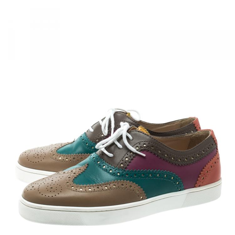 Pre Owned Christian Louboutin Multicolor Brogue Leather Golfito Wingtip Sneakers Size 41