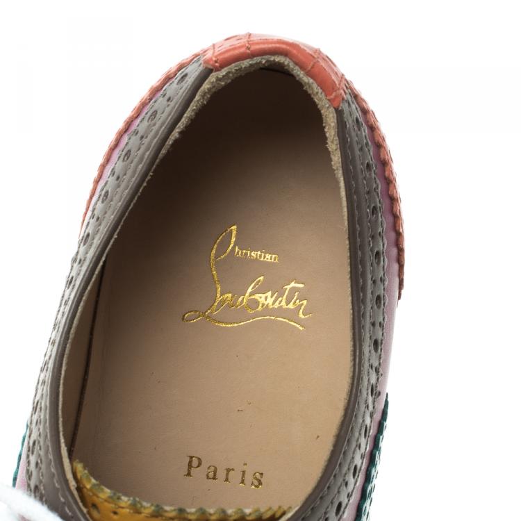 Pre Owned Christian Louboutin Multicolor Brogue Leather Golfito Wingtip Sneakers Size 41