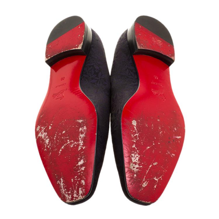 Pre Owned Christian Louboutin Black/Purple Printed Fabric Smoking Slippers Size 44