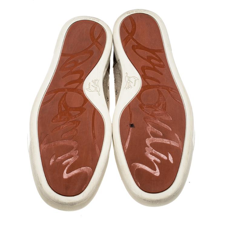 Pre Owned Christian Louboutin Beige/Brown Canvas and Leather Rantulow Sneakers Size 45