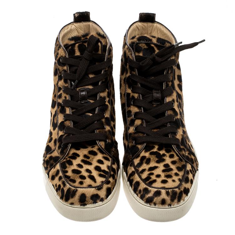 مملوكة مسبقًا Christian Louboutin Beige Leopard Calfhair Rantus Orlato High Top  Sneakers Size 45