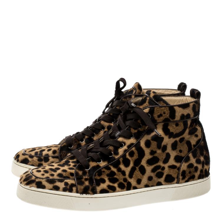 مملوكة مسبقًا Christian Louboutin Beige Leopard Calfhair Rantus Orlato High Top  Sneakers Size 45
