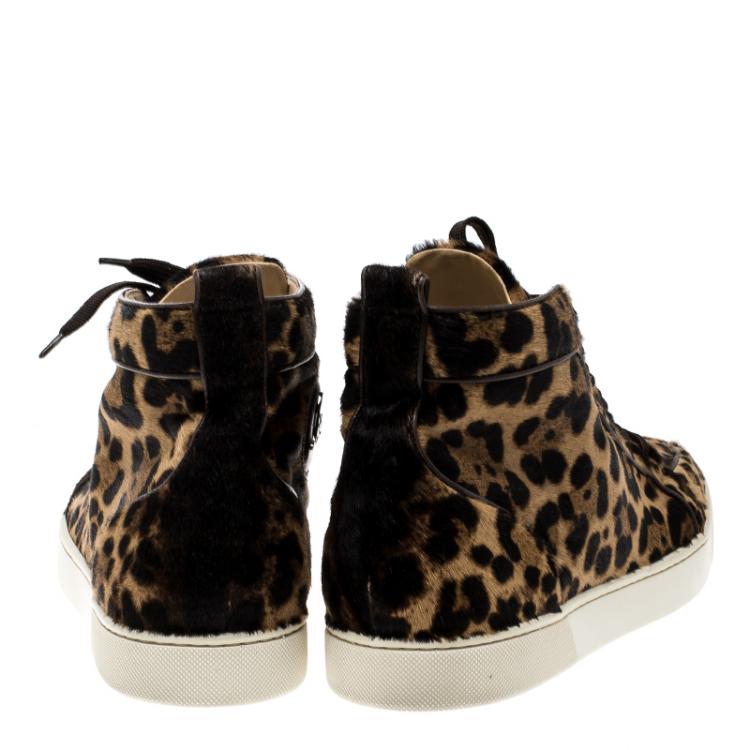 مملوكة مسبقًا Christian Louboutin Beige Leopard Calfhair Rantus Orlato High Top  Sneakers Size 45