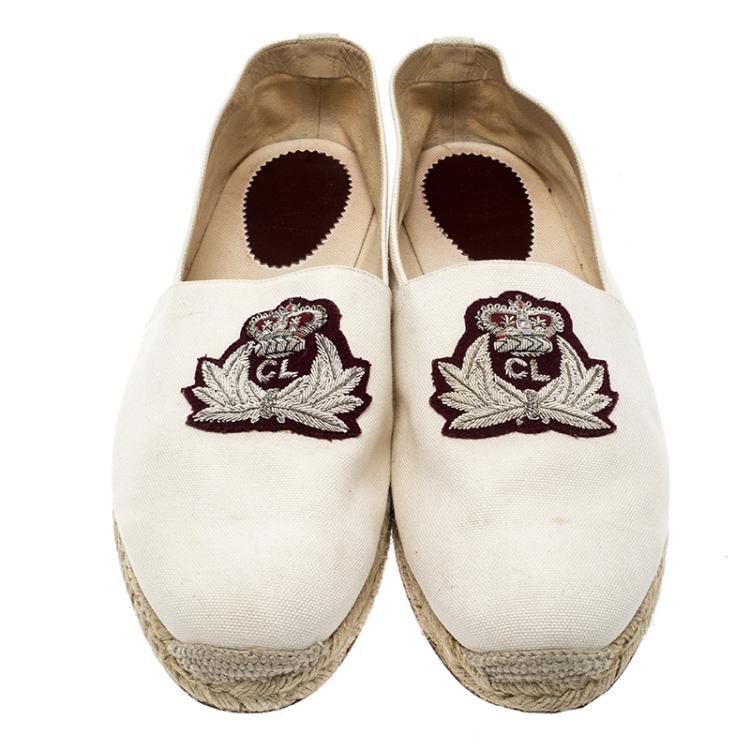 Pre Owned Christian Louboutin Beige Canvas Papi Hugo Espadrilles Size 45