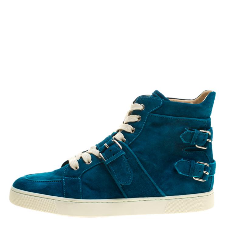 Christian Louboutin Blue Suede High Top Sneakers Size 45 Christian
