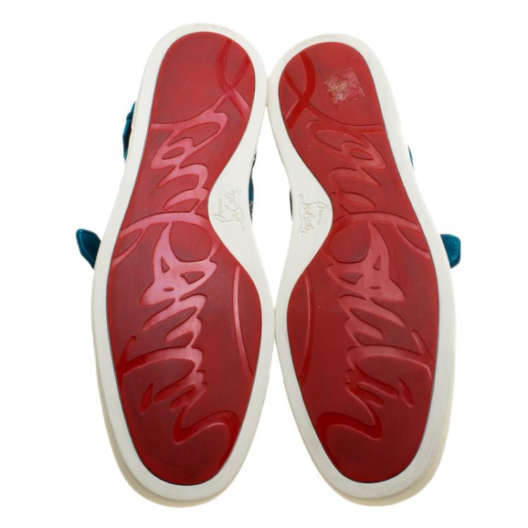 Pre Owned Christian Louboutin Blue Suede High Top Sneakers Size 45