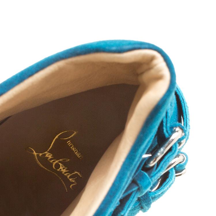 Pre Owned Christian Louboutin Blue Suede High Top Sneakers Size 45