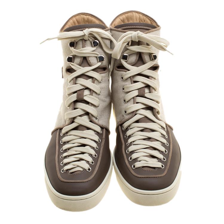 Pre Owned Christian Louboutin Beige Suede/Leather and Canvas Alfie High Top Sneakers Size 45