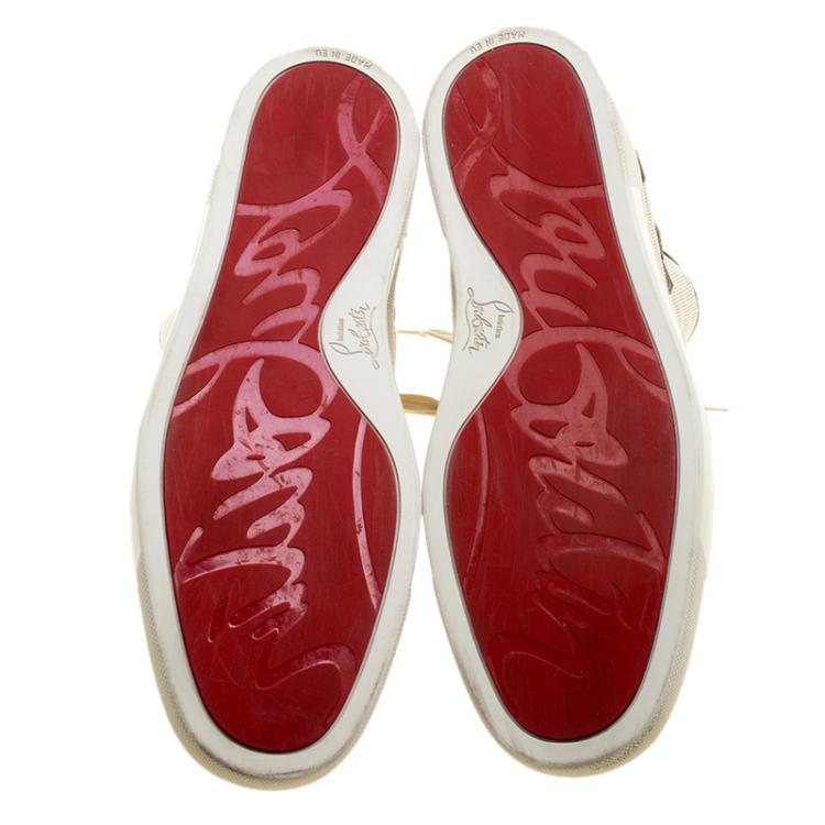 Pre Owned Christian Louboutin Beige Suede/Leather and Canvas Alfie High Top Sneakers Size 45