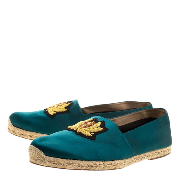 Pre Owned Christian Louboutin Teal Green Satin Nanou Creast Espadrille Size 46