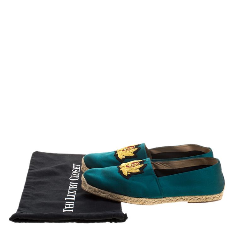 Pre Owned Christian Louboutin Teal Green Satin Nanou Creast Espadrille Size 46