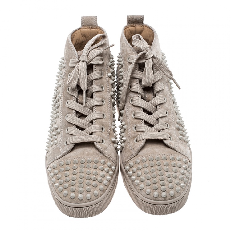 Pre Owned Christian Louboutin Beige Suede Louis Spike High Top Sneakers Size 40
