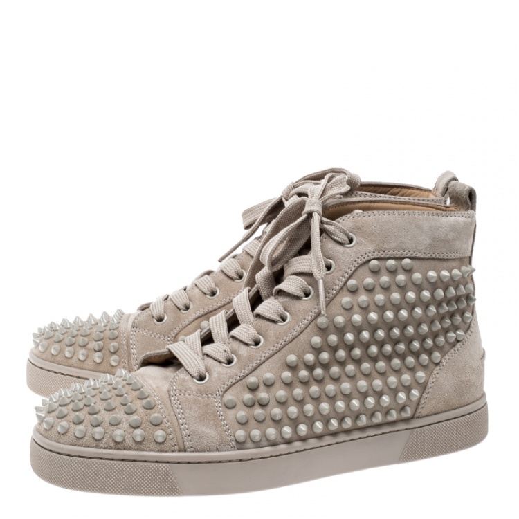 Pre Owned Christian Louboutin Beige Suede Louis Spike High Top Sneakers Size 40