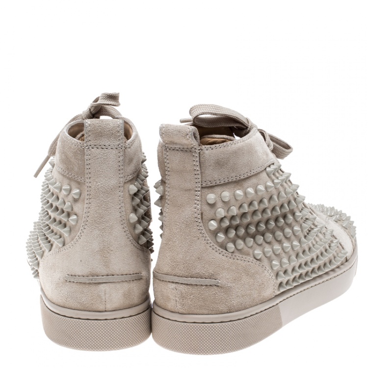 Pre Owned Christian Louboutin Beige Suede Louis Spike High Top Sneakers Size 40