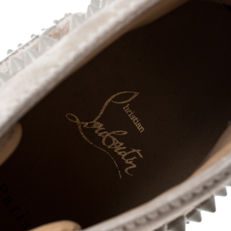 Pre Owned Christian Louboutin Beige Suede Louis Spike High Top Sneakers Size 40