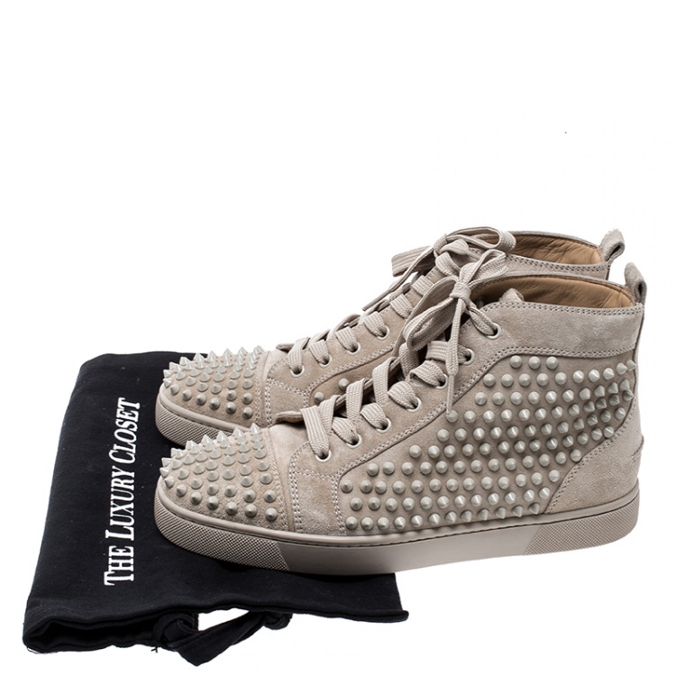 Pre Owned Christian Louboutin Beige Suede Louis Spike High Top Sneakers Size 40