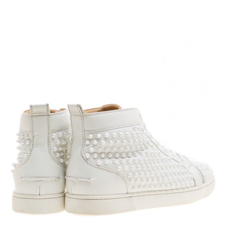 Pre Owned Christian Louboutin White Leather Louis Spikes Lace Up High Top Sneakers Size 44