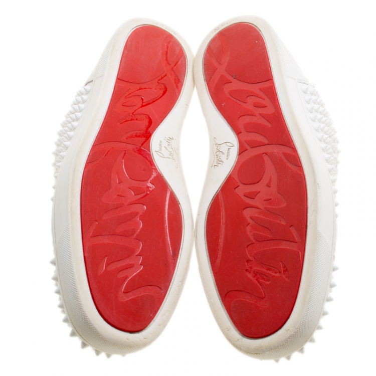 Pre Owned Christian Louboutin White Leather Louis Spikes Lace Up High Top Sneakers Size 44