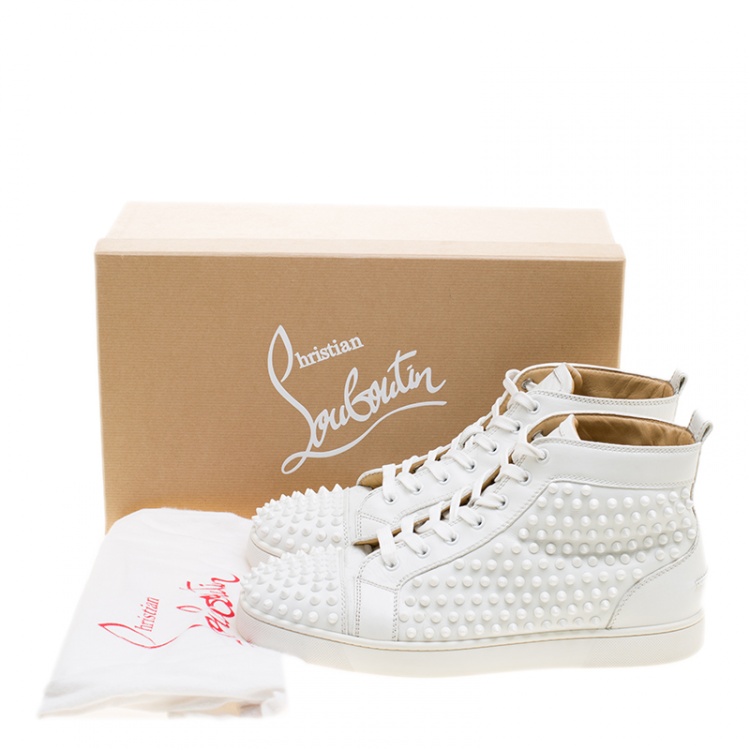 Pre Owned Christian Louboutin White Leather Louis Spikes Lace Up High Top Sneakers Size 44