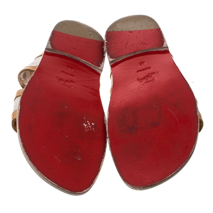 Pre Owned Christian Louboutin Brown Leather Ours Flat Mastic Sandals Size 43