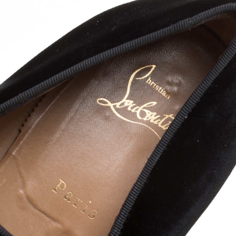 Pre Owned Christian Louboutin Black Velvet Harvanana Spiked Smoking Slippers Size 45