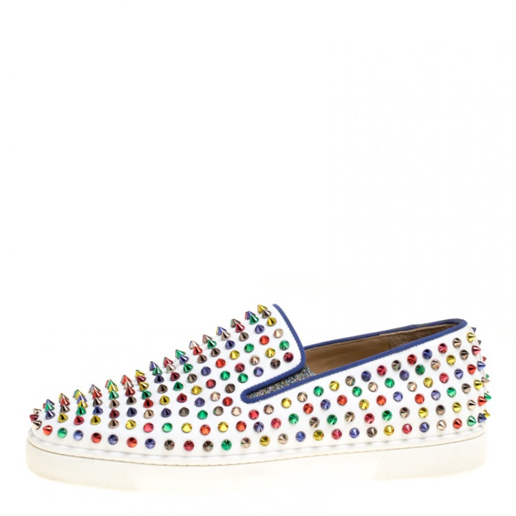 Christian Louboutin White Leather Roller Boat Multicolor Spiked