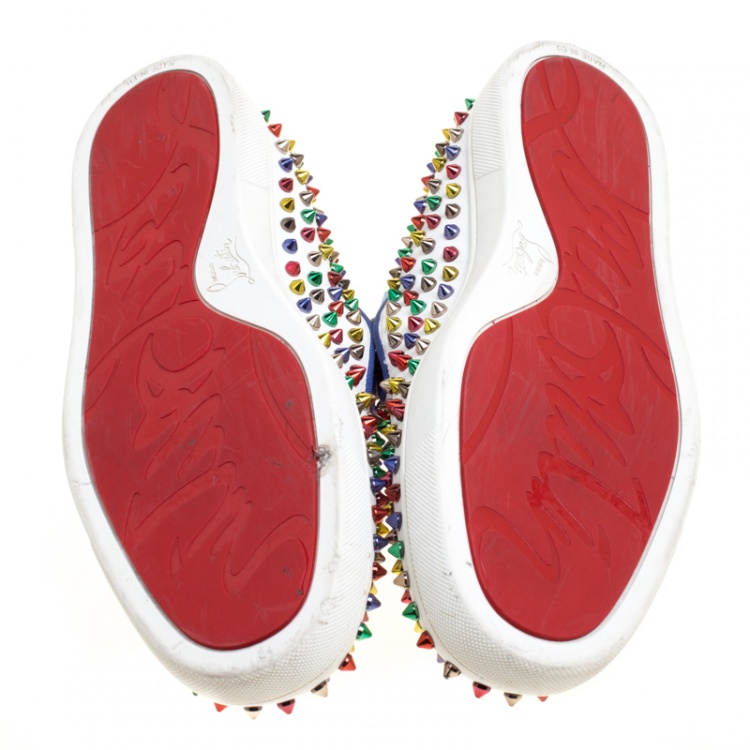 Pre Owned Christian Louboutin White Leather Roller Boat Multicolor Spiked Slip On Sneakers Size 44