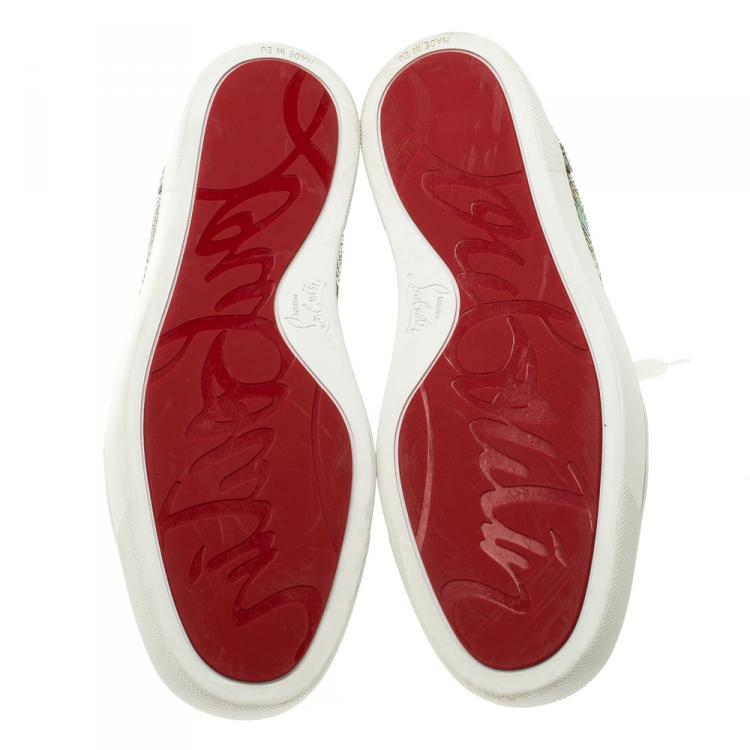 Pre Owned Christian Louboutin Multicolor Hand Painted Python Leather Inferno High Top Sneakers Size 42.5