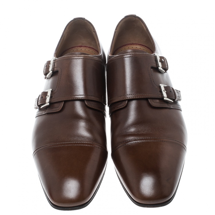 Pre Owned Christian Louboutin Brown Leather Mortimer Double Monk Strap Loafers Size 41.5