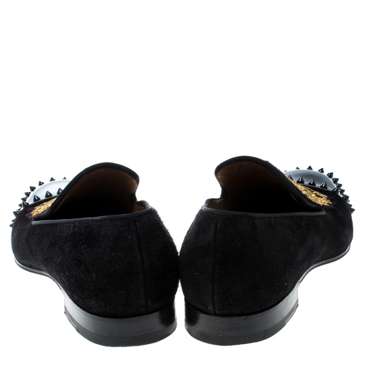 Pre Owned Christian Louboutin Black Suede and Patent Leather Loubi Forever Spike Loafers Size 40