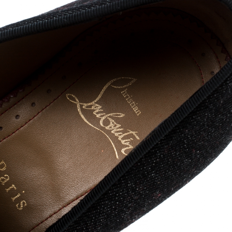 Pre Owned Christian Louboutin Black Denim Spike Loafers Size 40
