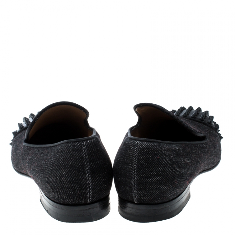 Pre Owned Christian Louboutin Black Denim Spike Loafers Size 40