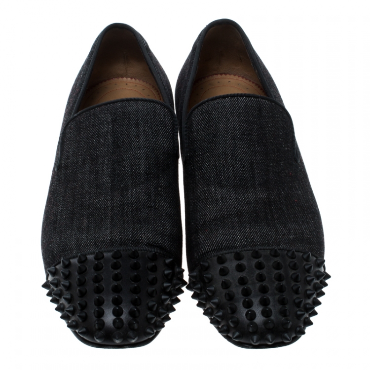 Pre Owned Christian Louboutin Black Denim Spike Loafers Size 40