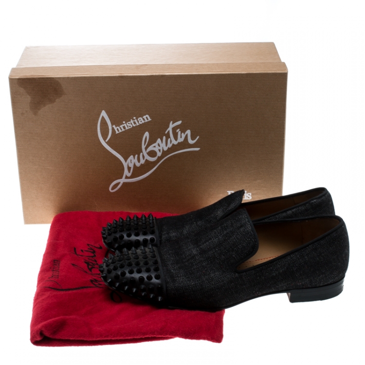Pre Owned Christian Louboutin Black Denim Spike Loafers Size 40