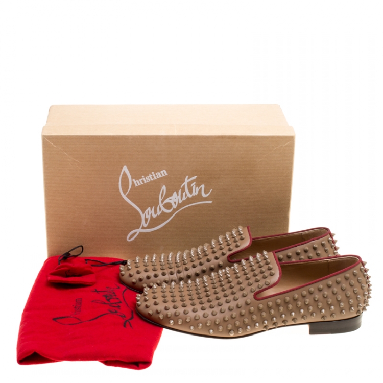 مملوكة مسبقًا Christian Louboutin Brown Leather Rollerboy Spike Loafers Size 42