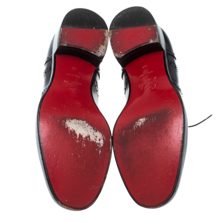 Pre Owned Christian Louboutin Black Brogue Leather Education Oxfords Size 40