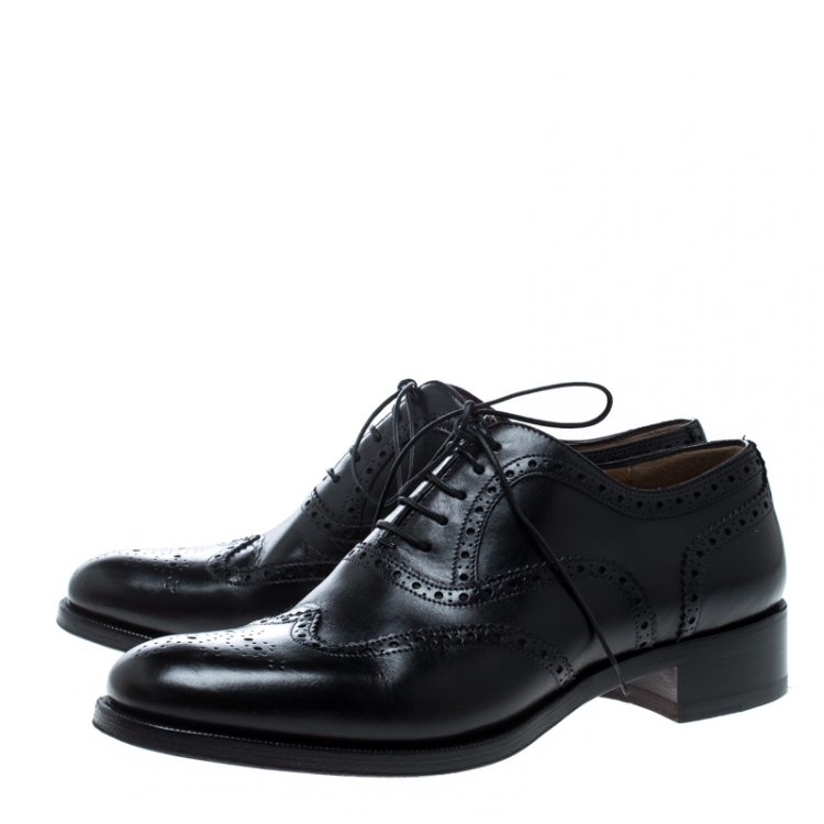 Pre Owned Christian Louboutin Black Brogue Leather Education Oxfords Size 40