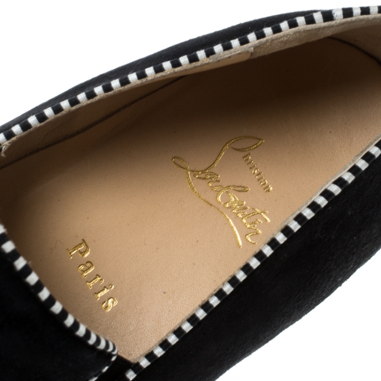 Pre Owned Christian Louboutin Black Suede Spiked Tassel Detail Sneakers Size 42