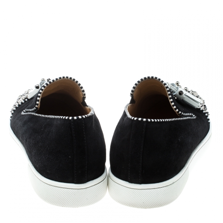 Pre Owned Christian Louboutin Black Suede Spiked Tassel Detail Sneakers Size 42