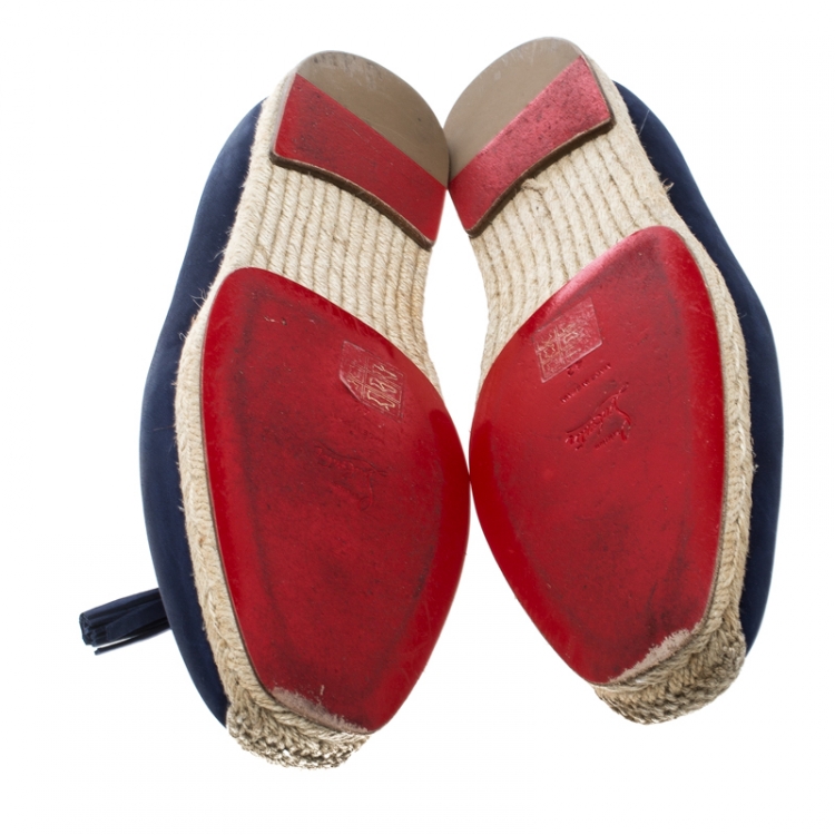 Pre Owned Christian Louboutin Blue Nubuck Leather Tassel Embellished Espadrilles Loafers Size 42