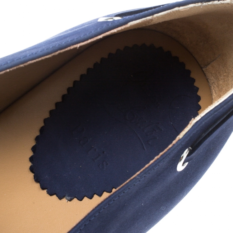 Pre Owned Christian Louboutin Blue Nubuck Leather Tassel Embellished Espadrilles Loafers Size 42
