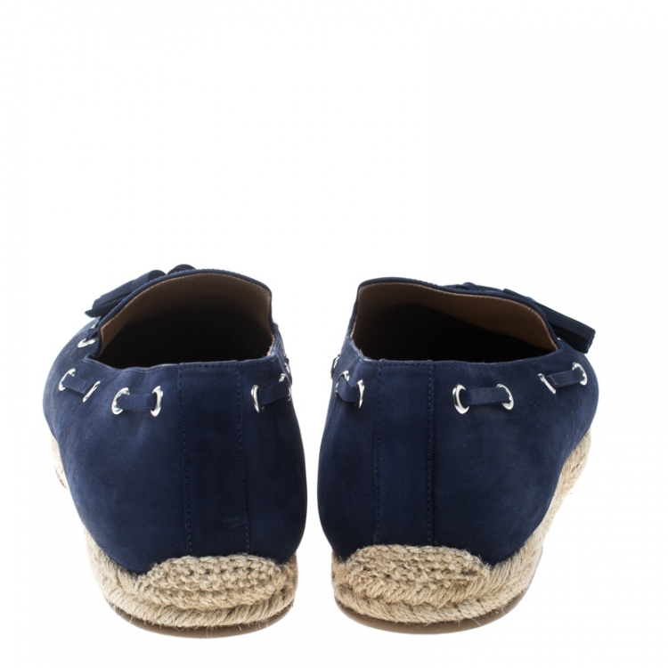 Pre Owned Christian Louboutin Blue Nubuck Leather Tassel Embellished Espadrilles Loafers Size 42