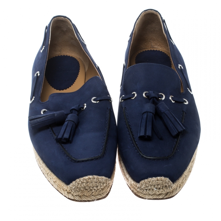 Pre Owned Christian Louboutin Blue Nubuck Leather Tassel Embellished Espadrilles Loafers Size 42