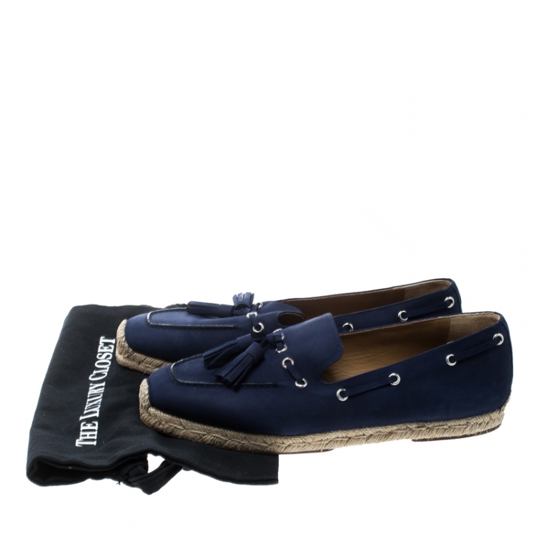 Pre Owned Christian Louboutin Blue Nubuck Leather Tassel Embellished Espadrilles Loafers Size 42