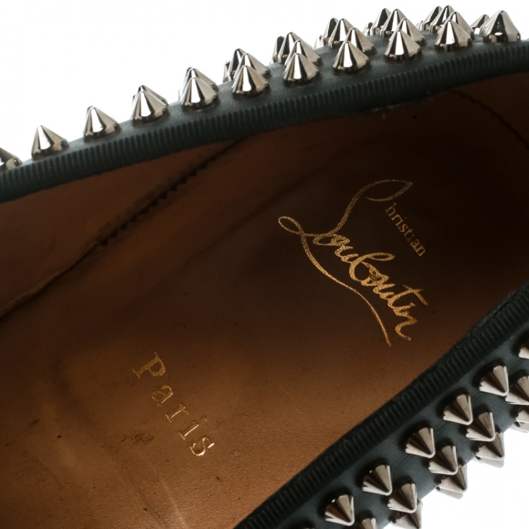 Pre Owned Christian Louboutin Black Pony Hair Leather Tassel Detail Spike Loafers Size 42.5