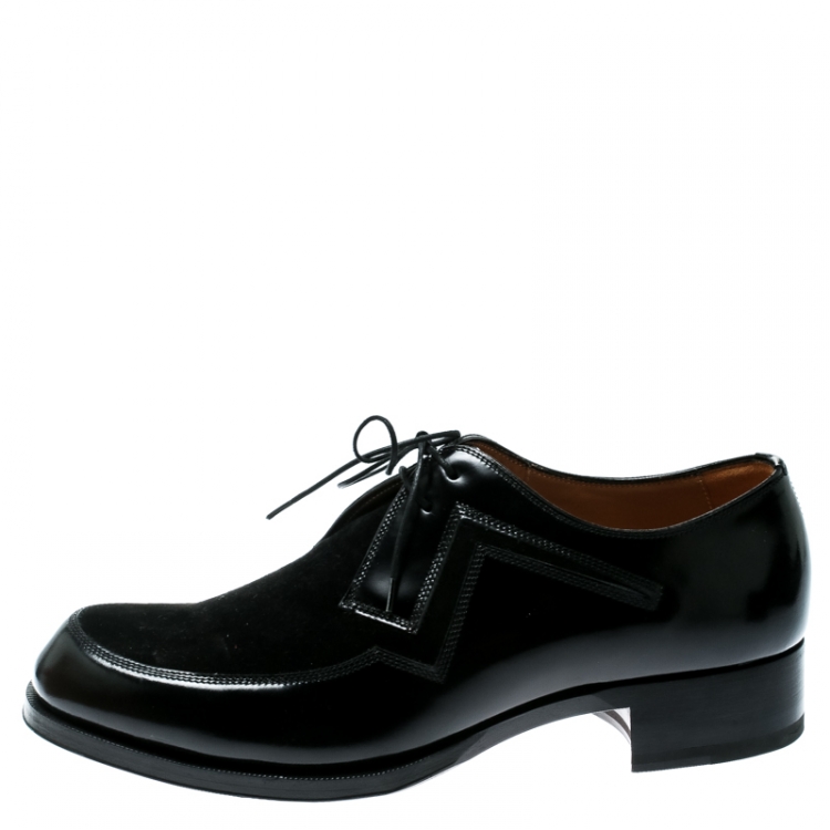 Pre Owned Christian Louboutin Black Leather And Suede Popcontrol Lace Up Oxfords Size 42