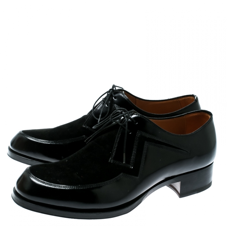 Pre Owned Christian Louboutin Black Leather And Suede Popcontrol Lace Up Oxfords Size 42