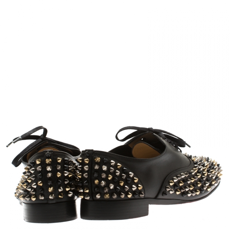Pre Owned Christian Louboutin Black Leather Donna Spike Lace Up Oxfords Size 41