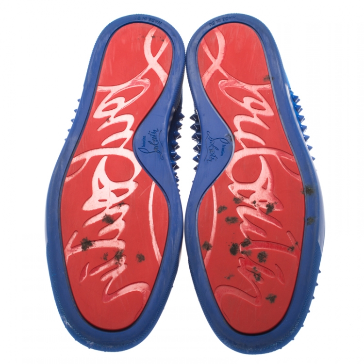 Pre Owned Christian Louboutin Blue Suede Louis Spike High Top Sneakers Size 41.5